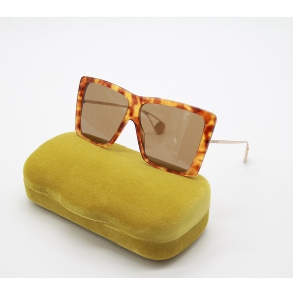 NEW GG0434S 003 GUCCI SHIELD SUNGLASSES GG 0434A HAVANA GOLD - Picture 2 of 11